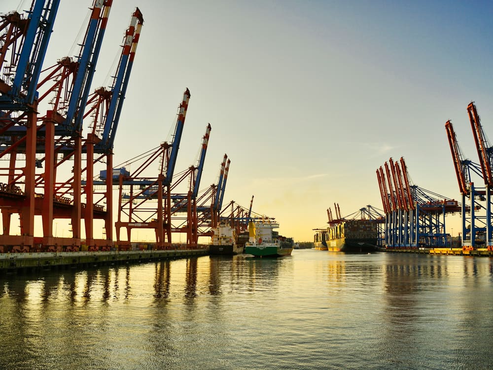 Quay cranes at Nhava Sheva container terminal at first light